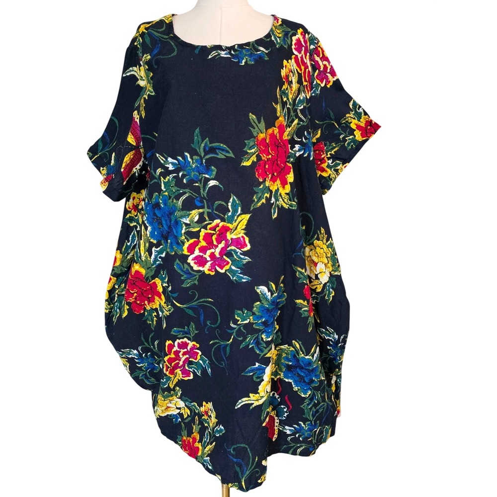 Zanzea Floral Shift Dress Womens 4XL Navy Blue Multi Like New Oversized Pockets